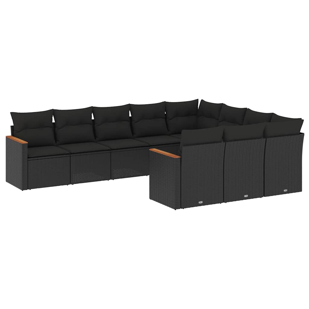 sofasæt til haven 10 dele med hynder polyrattan sort
