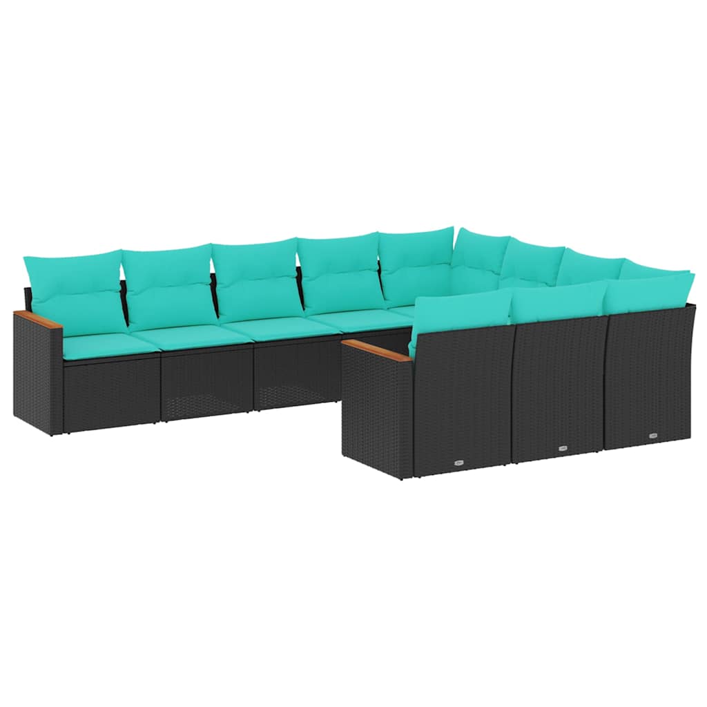 havesofasæt med 10 hynder sort polyrattan