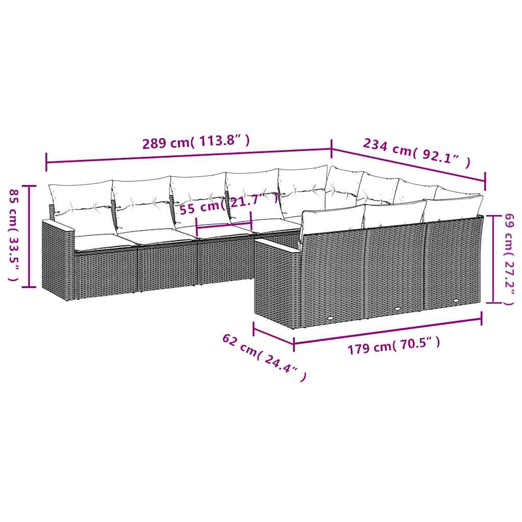 havesofasæt med 10 hynder sort polyrattan