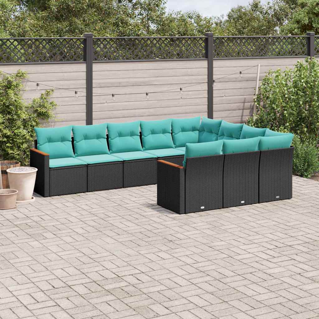 havesofasæt med 10 hynder sort polyrattan
