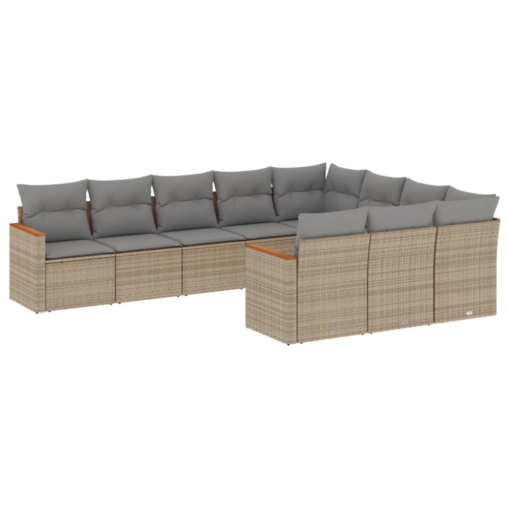 havesofasæt 10 dele med hynder polyrattan beige