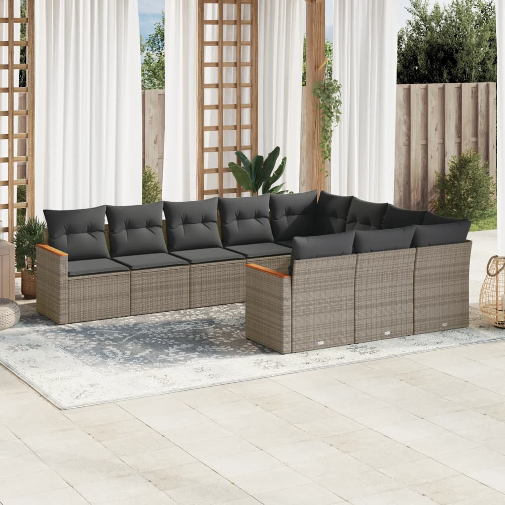 sofasæt til haven 10 dele med hynder polyrattan grå