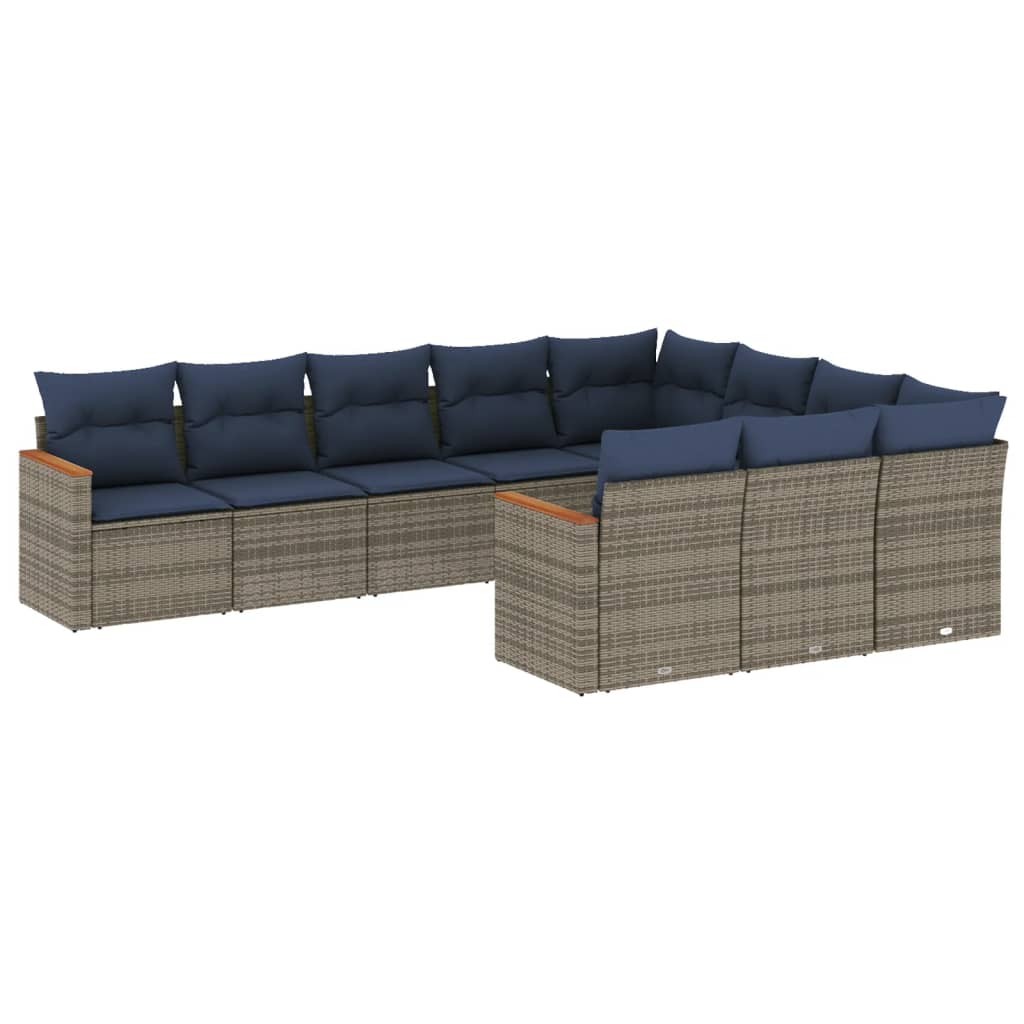 havesofasæt med 10 dele og hynder grå polyrattan