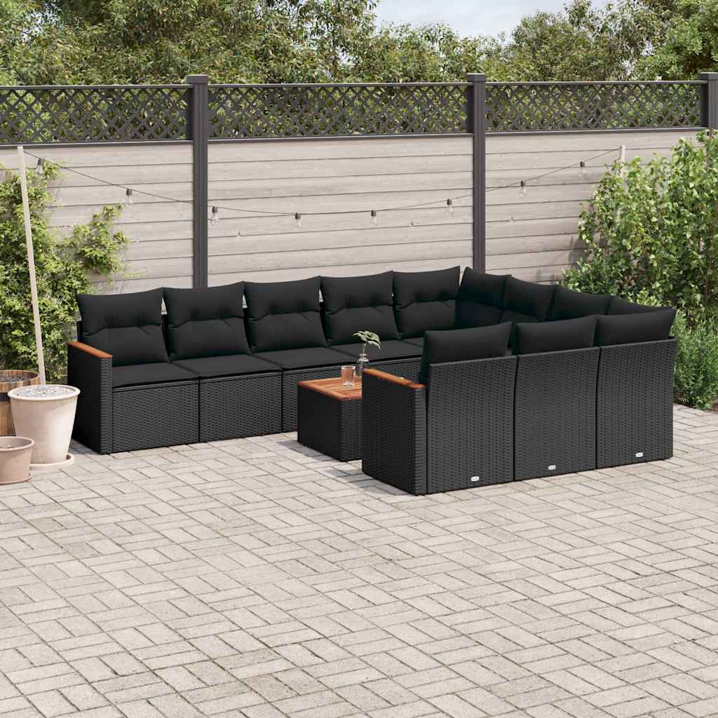 sofasæt til haven 11 dele med hynder polyrattan sort