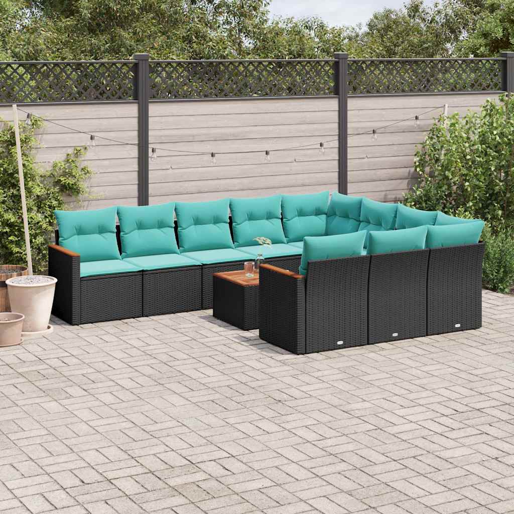 11-delt havesofasæt med hynder sort polyrattan