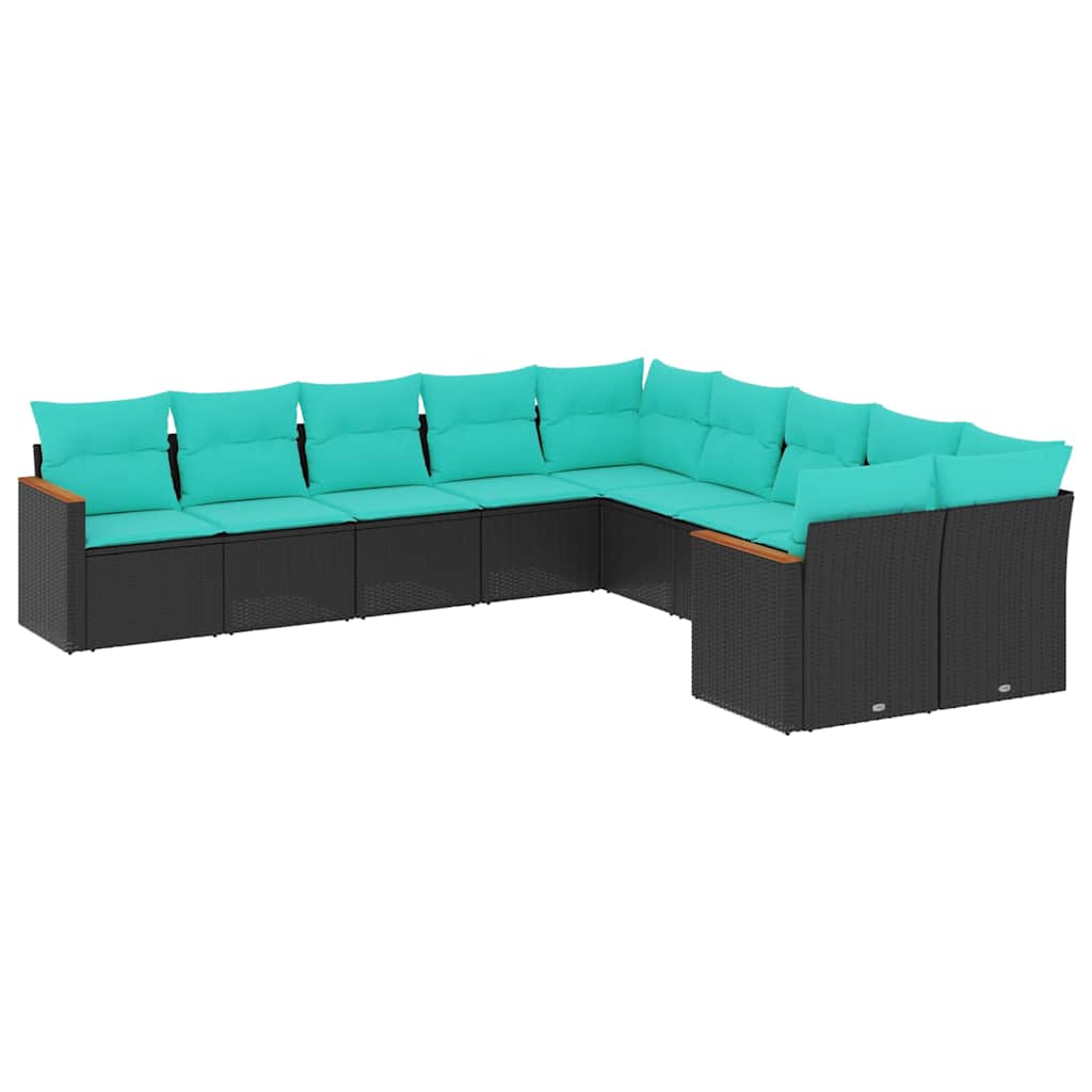 havesofasæt med 10 hynder sort polyrattan