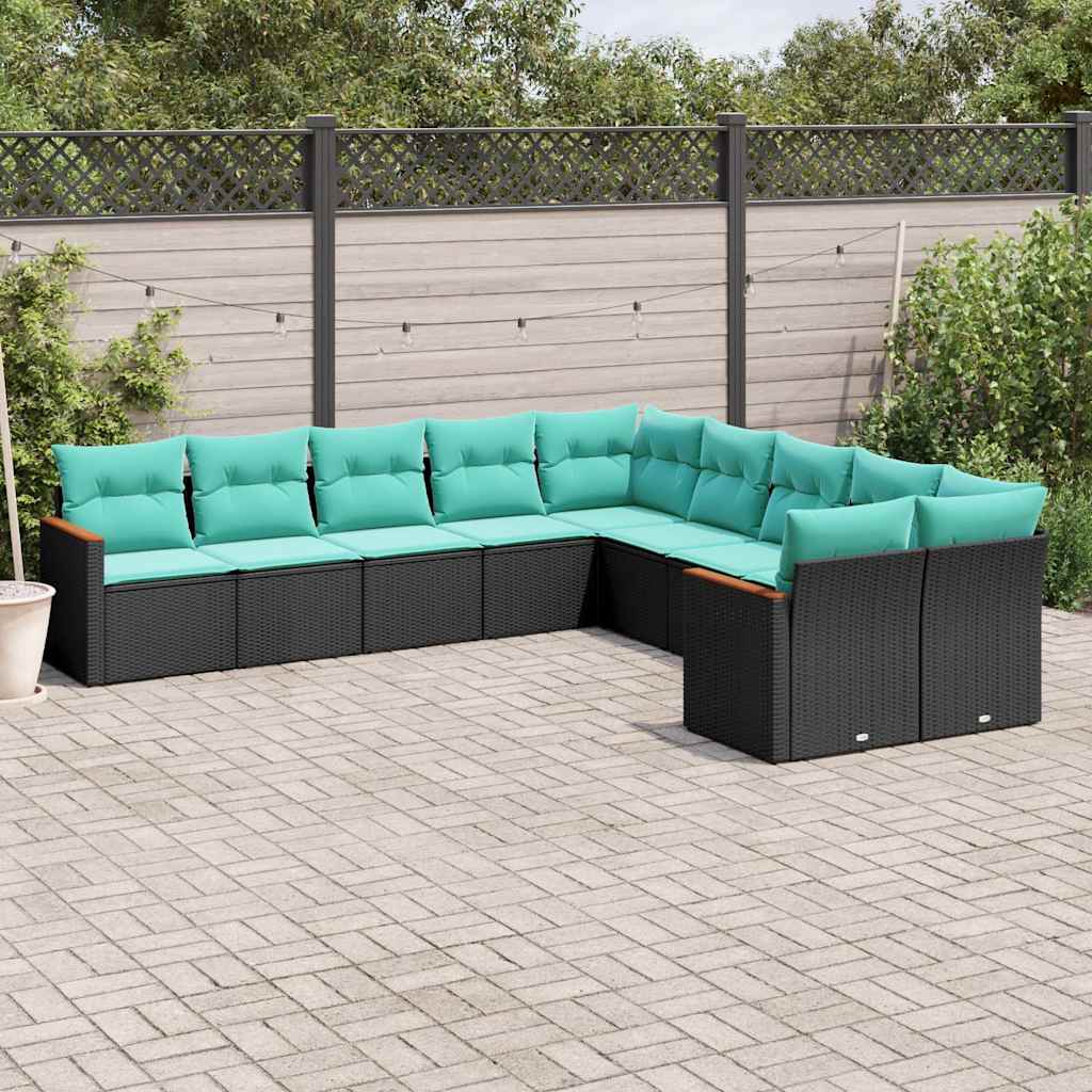 havesofasæt med 10 hynder sort polyrattan