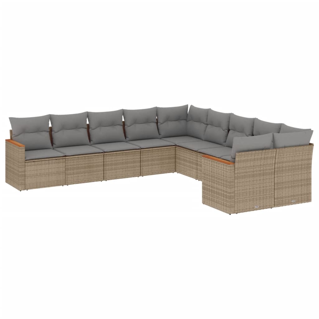 havesofasæt 10 dele med hynder polyrattan beige