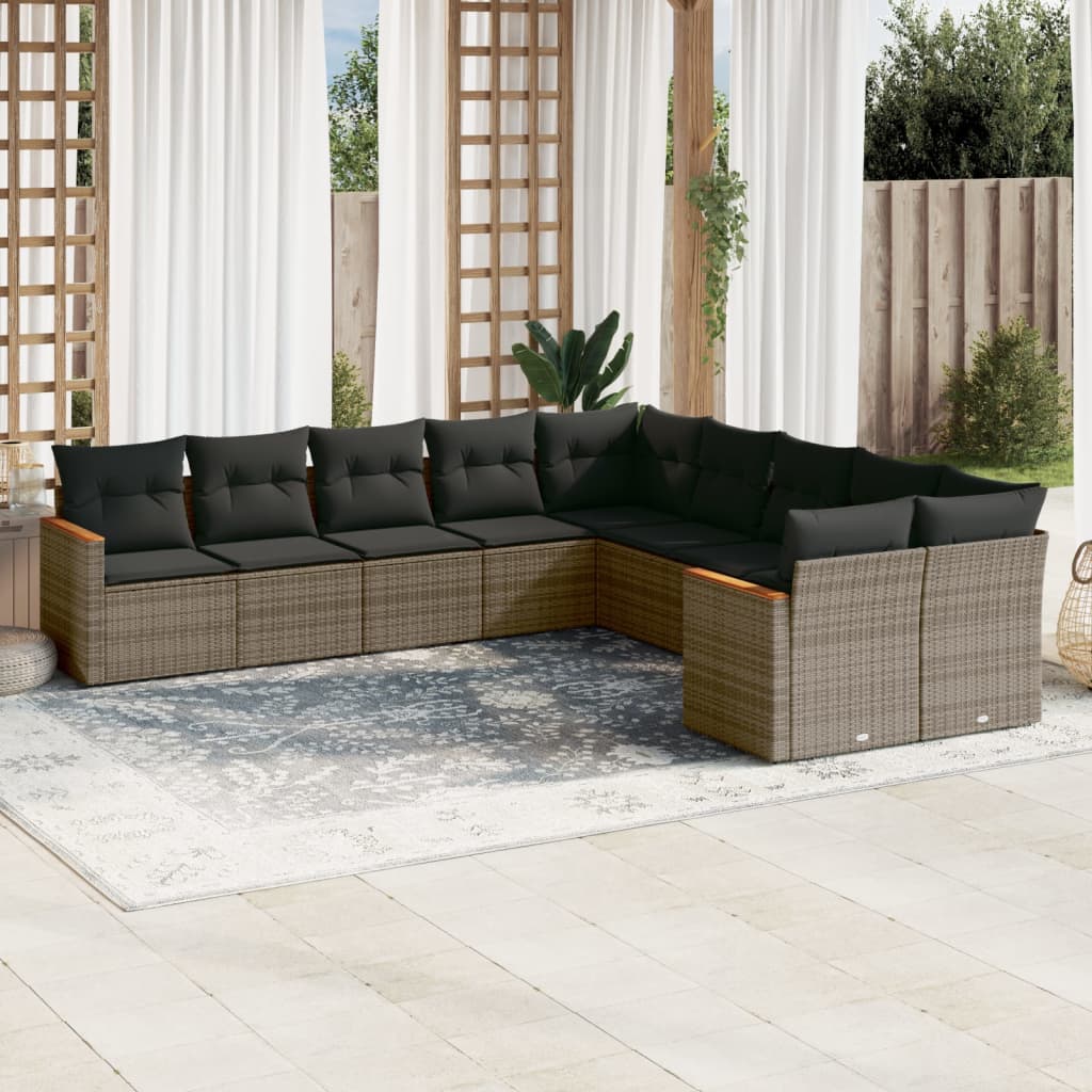 sofasæt til haven 10 dele med hynder polyrattan grå