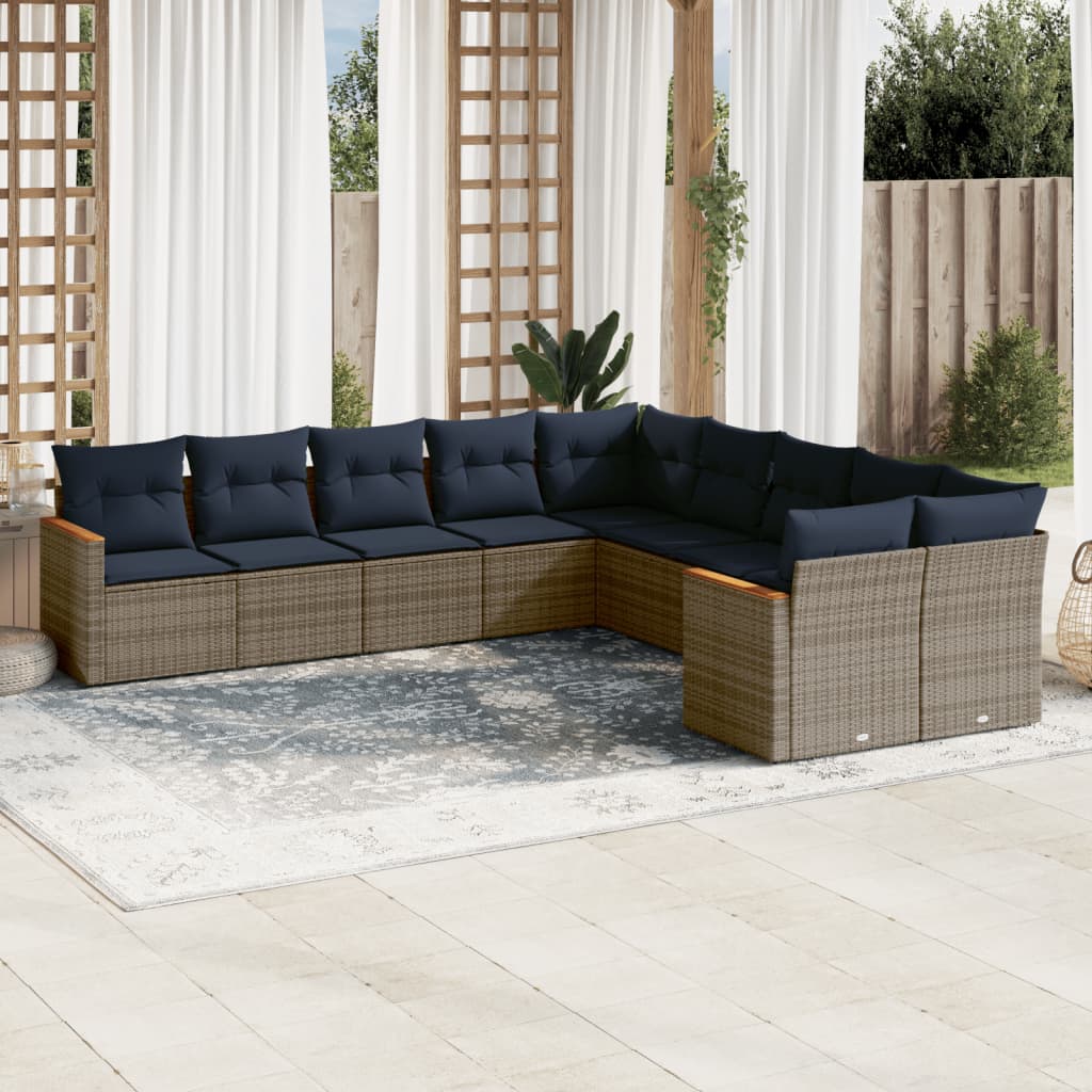 havesofasæt med 10 dele og hynder grå polyrattan
