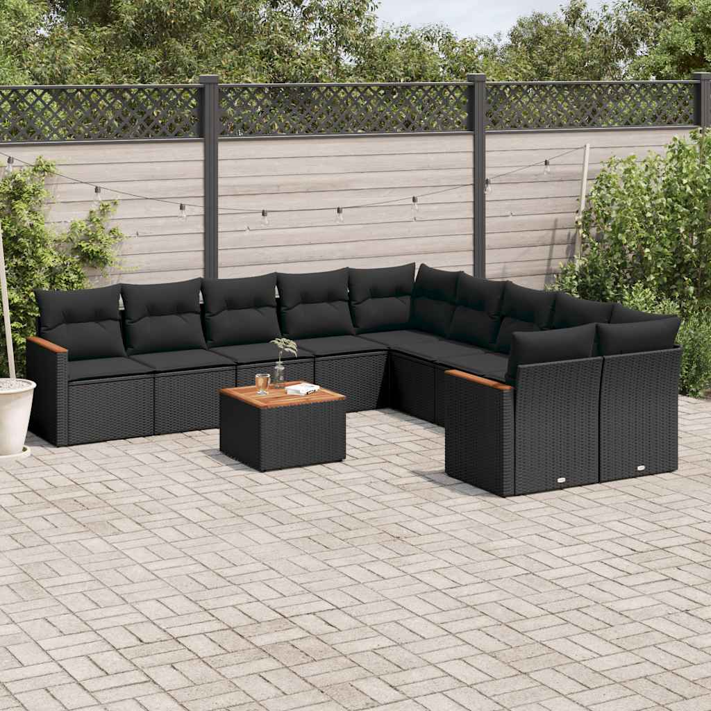 sofasæt til haven 11 dele med hynder polyrattan sort