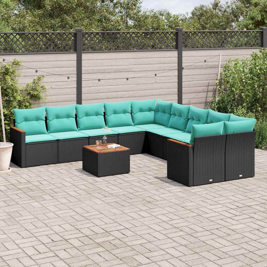 11-delt havesofasæt med hynder sort polyrattan