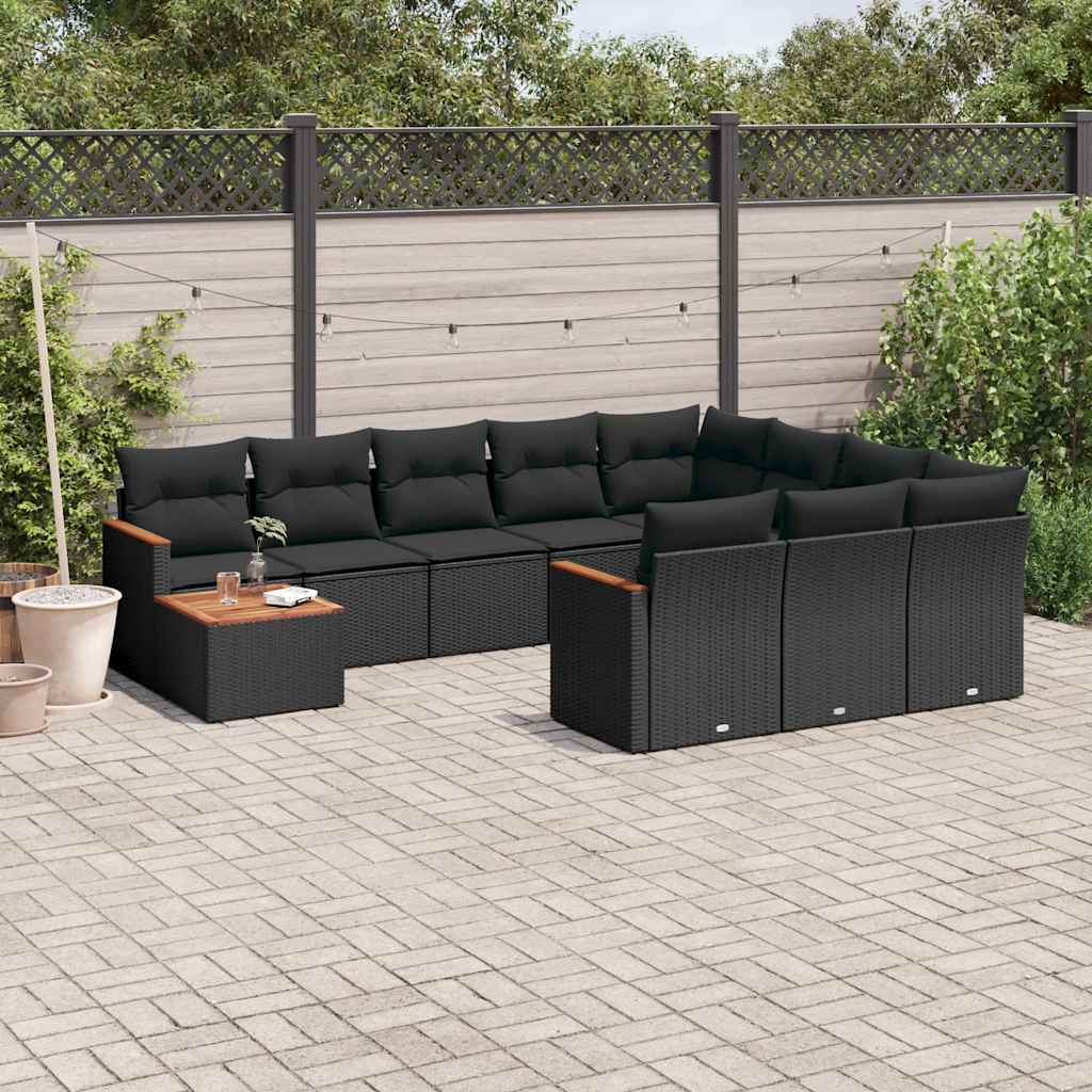 sofasæt til haven 11 dele med hynder polyrattan sort