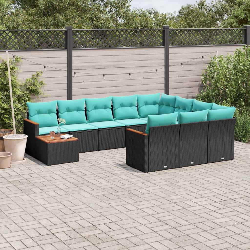 11-delt havesofasæt med hynder sort polyrattan