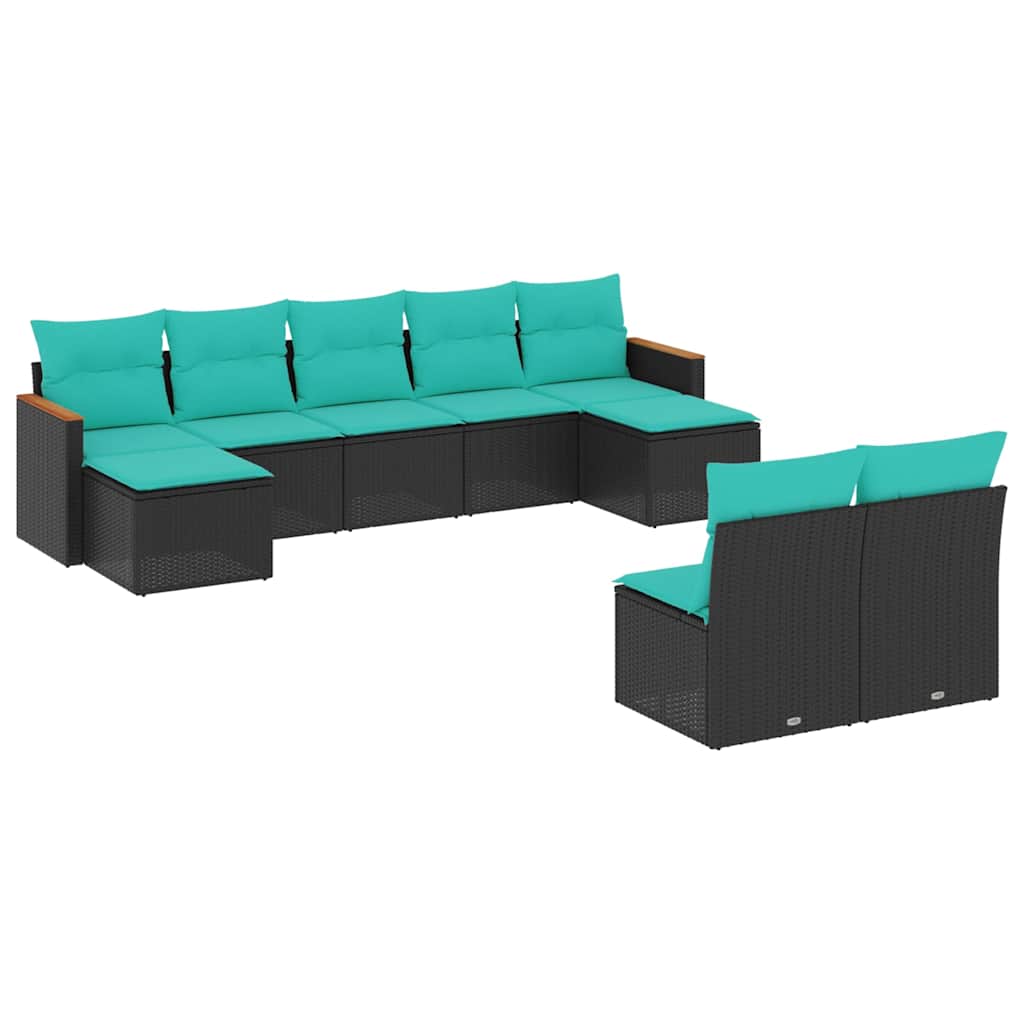 havesofasæt med 9 dele og hynder sort polyrattan