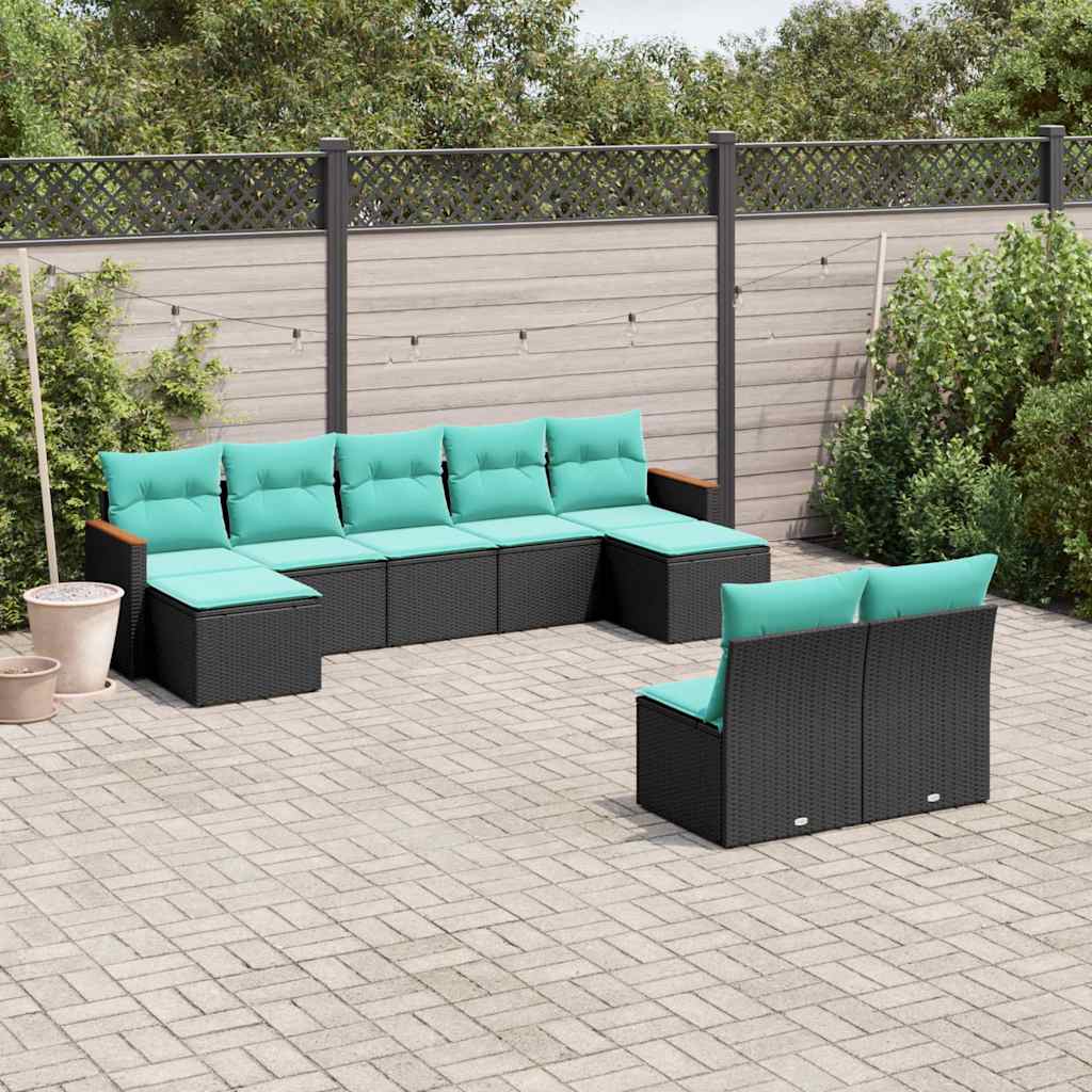 havesofasæt med 9 dele og hynder sort polyrattan