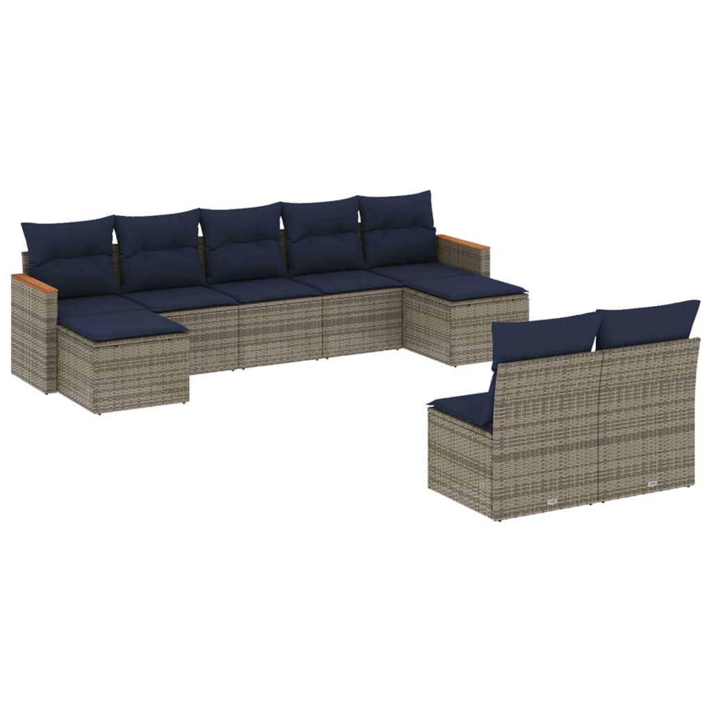 havesofasæt med 9 dele og hynder grå polyrattan