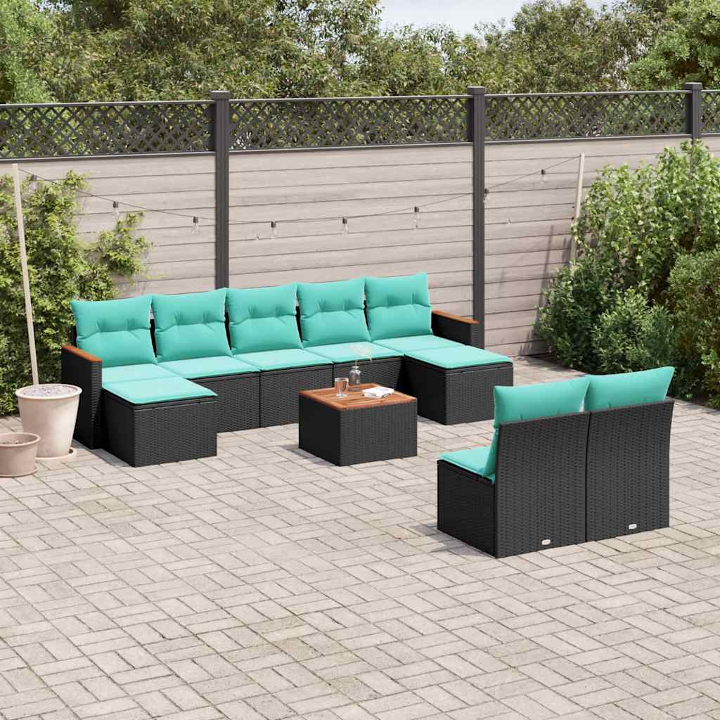 havesofasæt med 10 hynder sort polyrattan