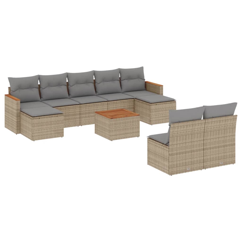 havesofasæt 10 dele med hynder polyrattan beige