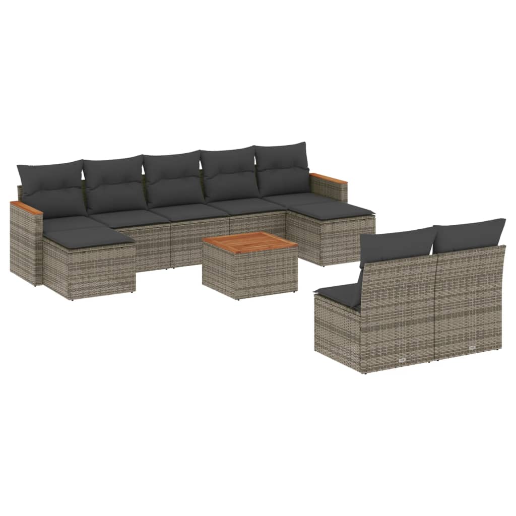 sofasæt til haven 10 dele med hynder polyrattan grå