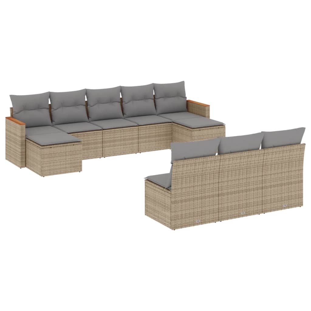 havesofasæt 10 dele med hynder polyrattan beige