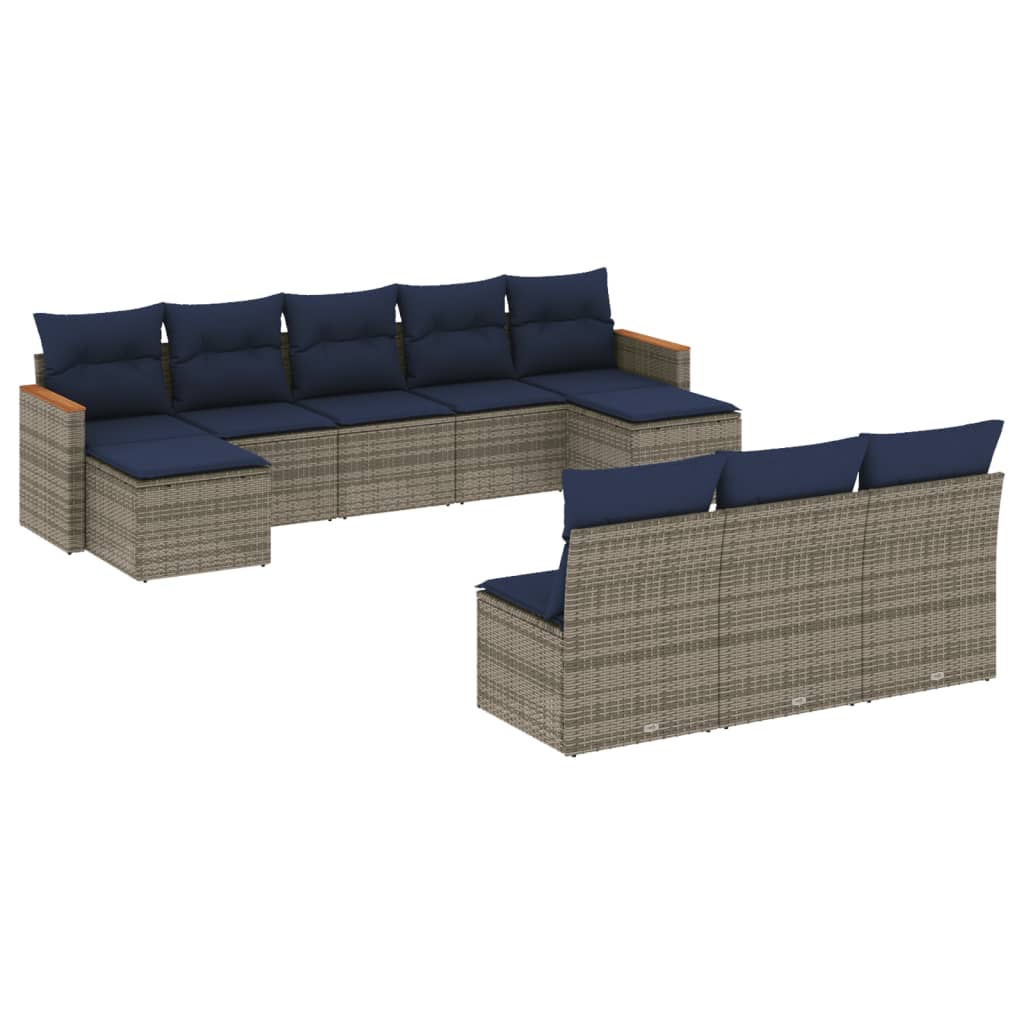 havesofasæt med 10 dele og hynder grå polyrattan