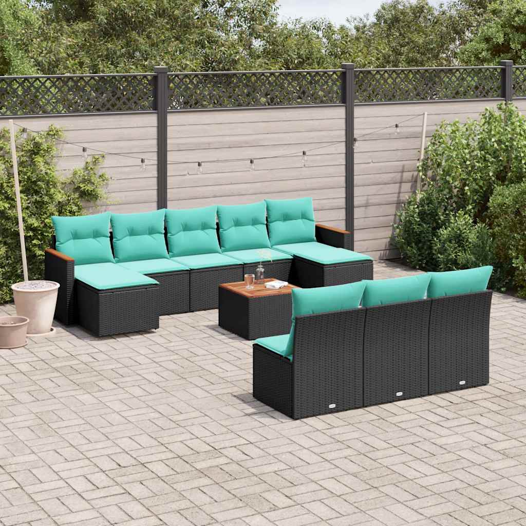 11-delt havesofasæt med hynder sort polyrattan