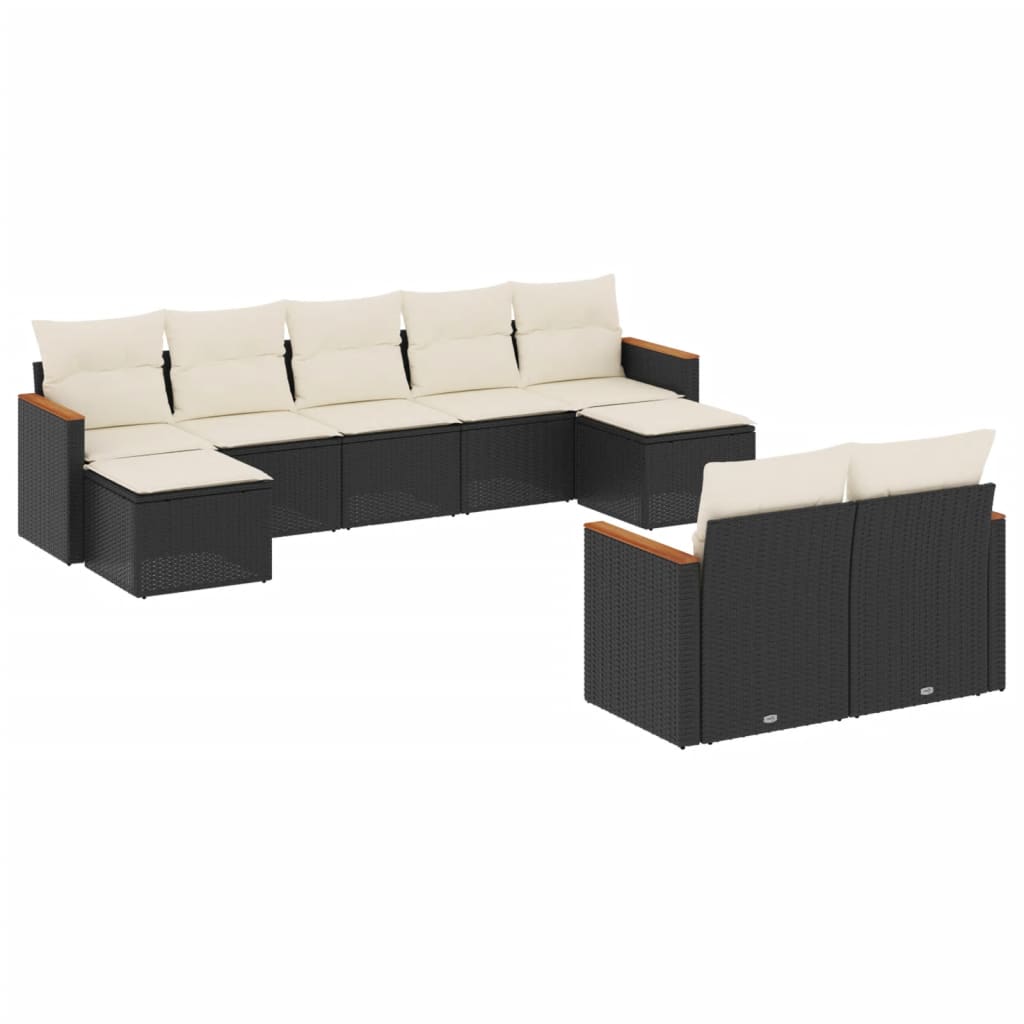 sofasæt til haven 9 dele med hynder polyrattan sort