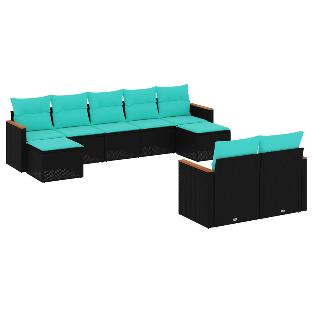 havesofasæt med 9 dele og hynder sort polyrattan