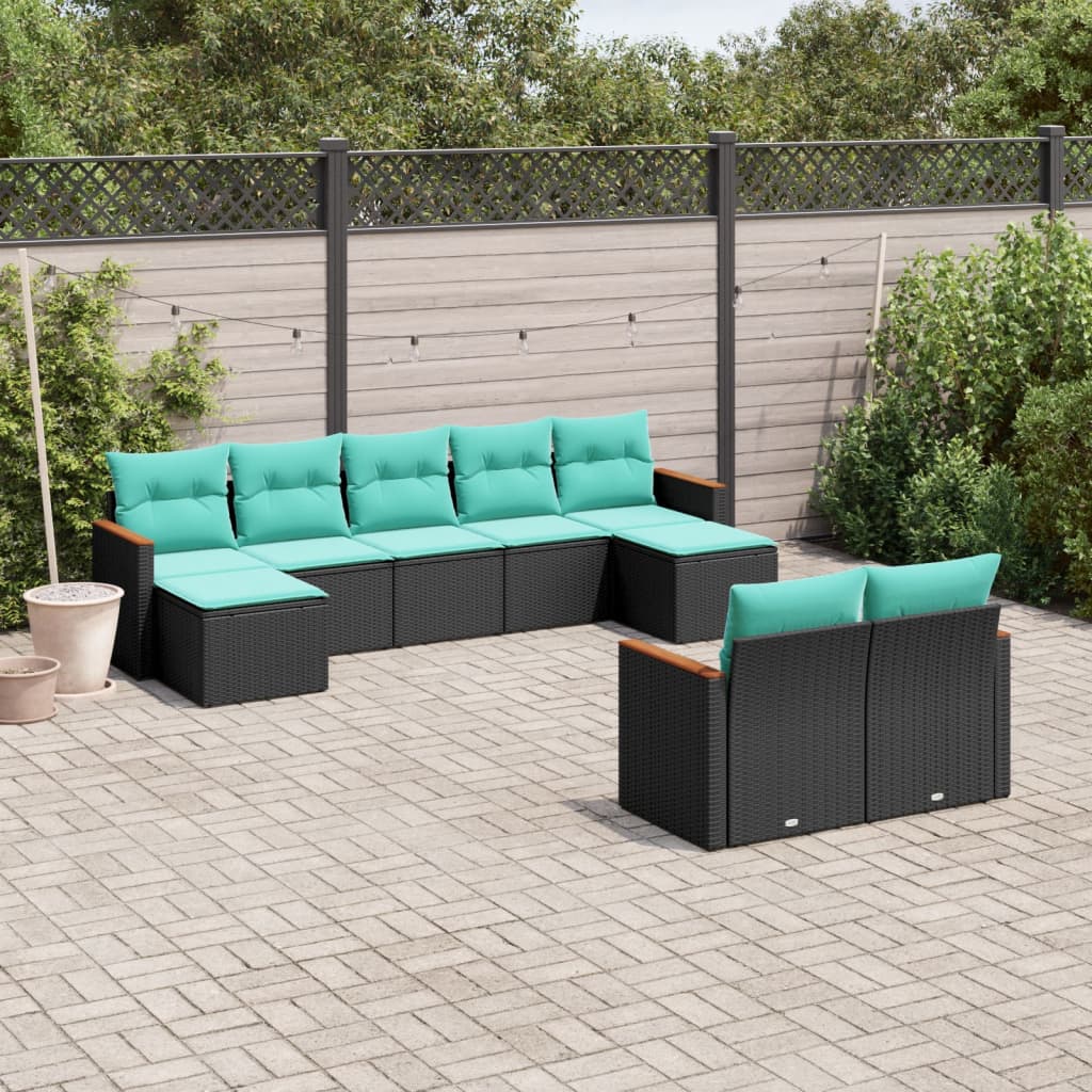 havesofasæt med 9 dele og hynder sort polyrattan