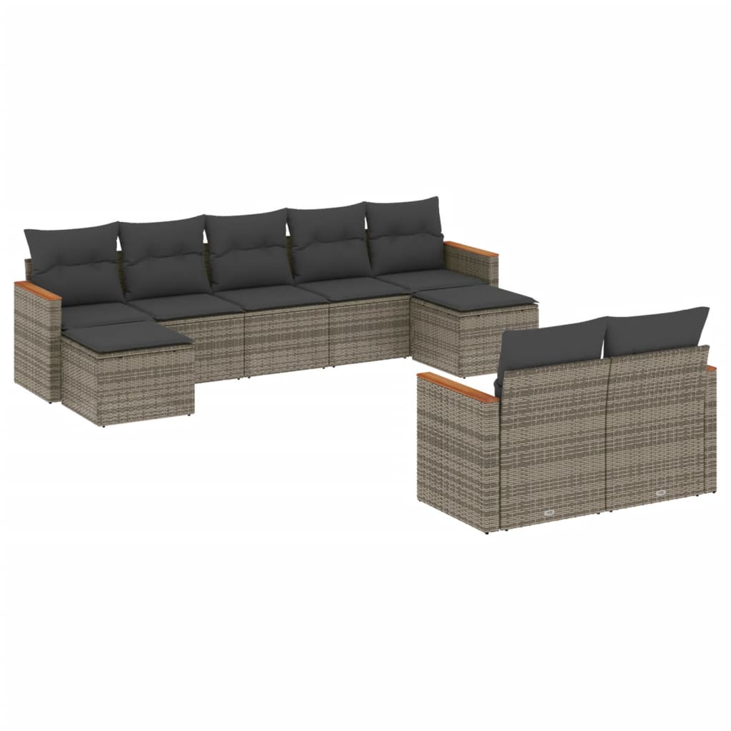 sofasæt til haven 9 dele med hynder polyrattan grå