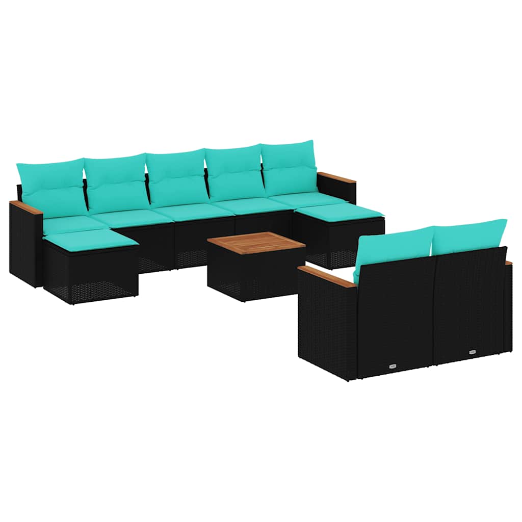 havesofasæt med 10 hynder sort polyrattan
