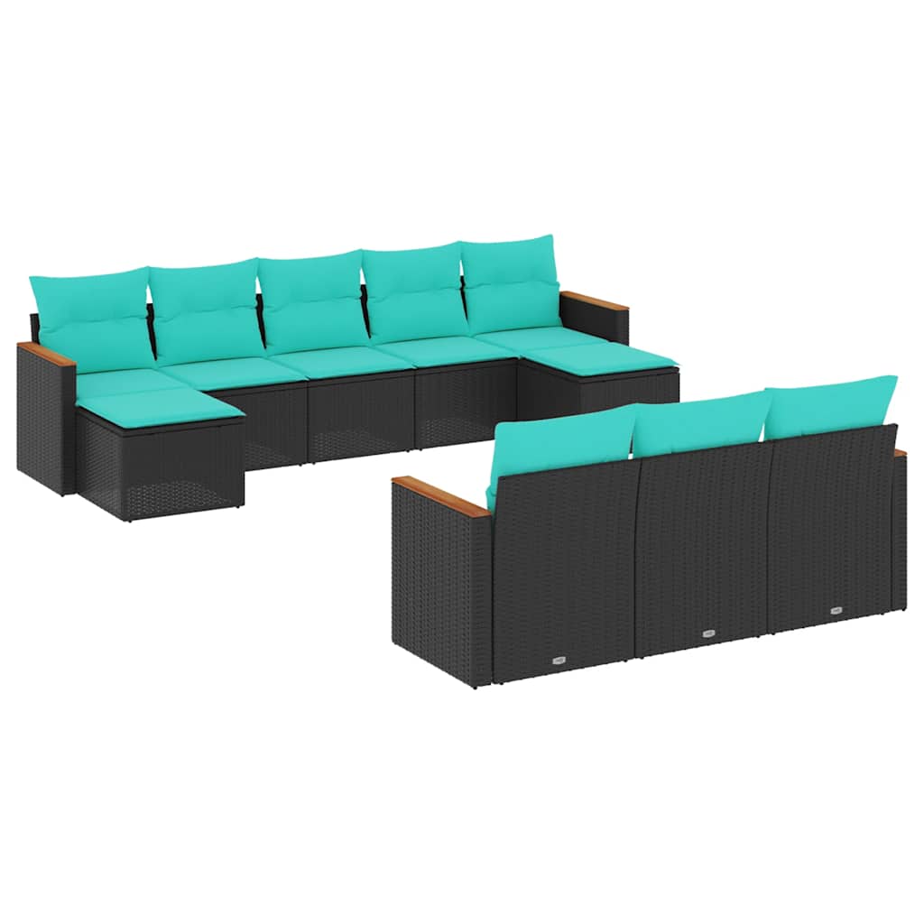havesofasæt med 10 hynder sort polyrattan