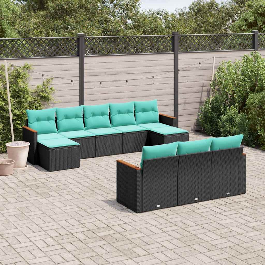 havesofasæt med 10 hynder sort polyrattan