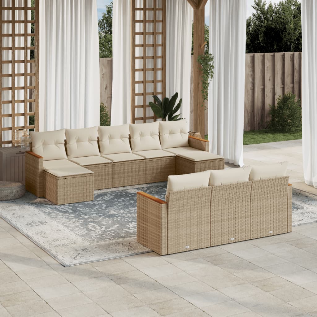 sofasæt til haven 10 dele med hynder polyrattan beige