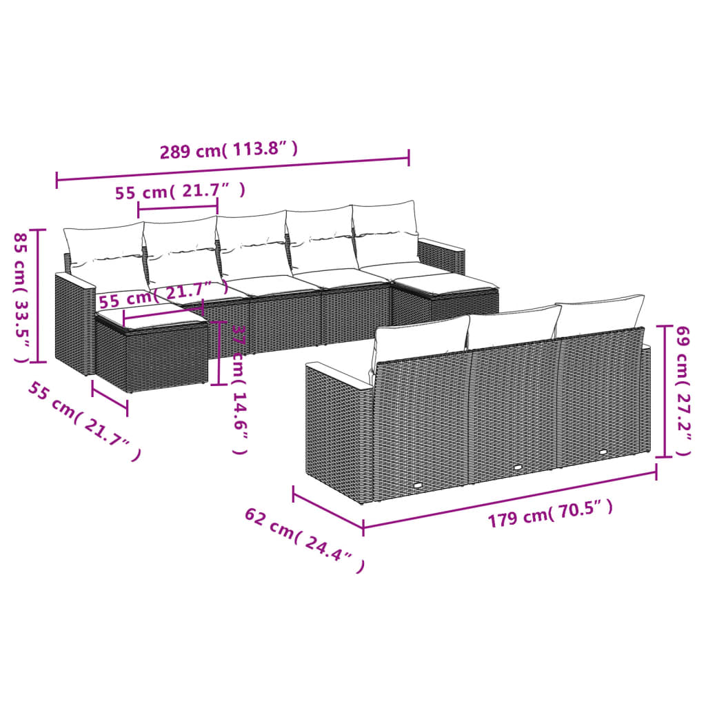 havesofasæt 10 dele med hynder polyrattan beige