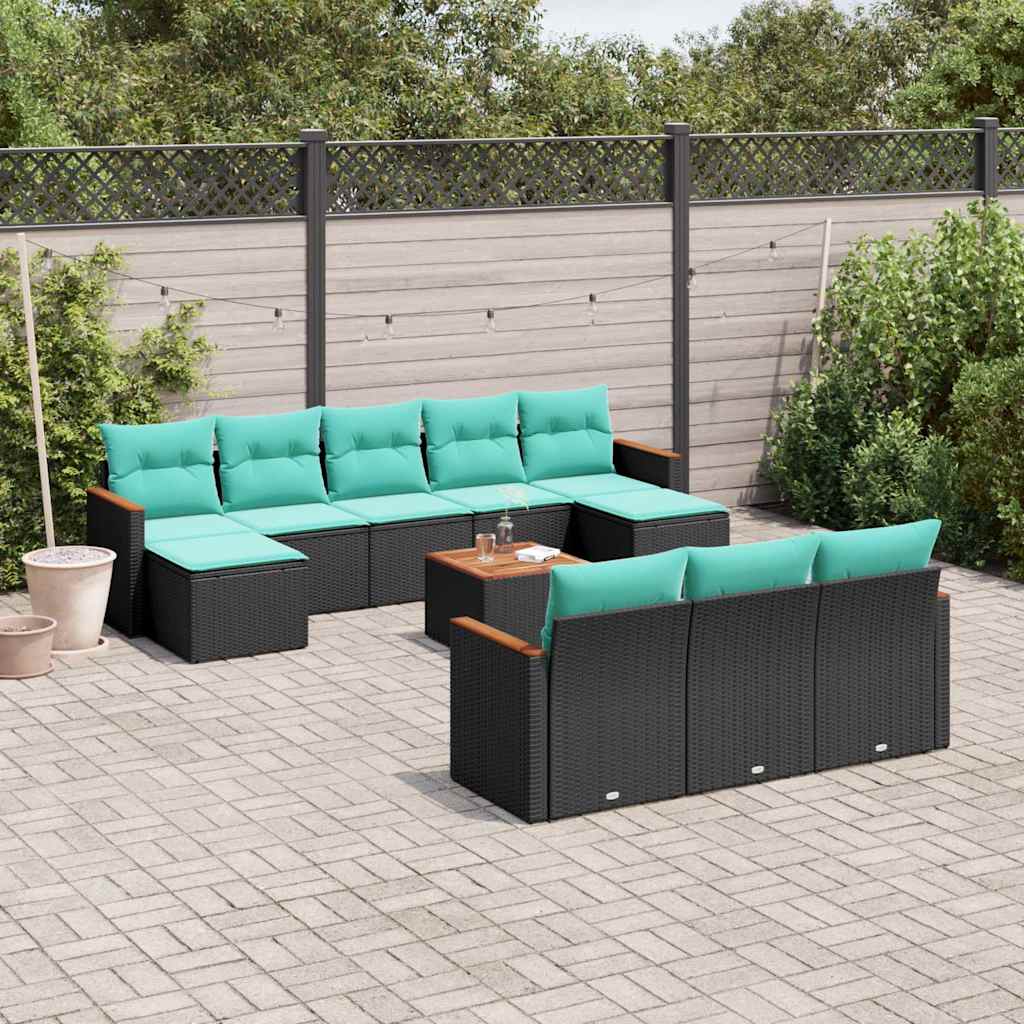 11-delt havesofasæt med hynder sort polyrattan