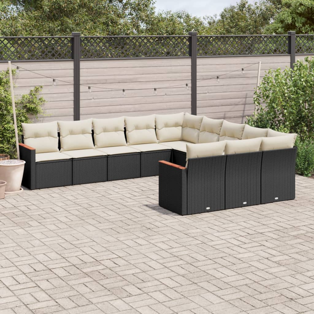 sofasæt til haven 11 dele med hynder polyrattan sort