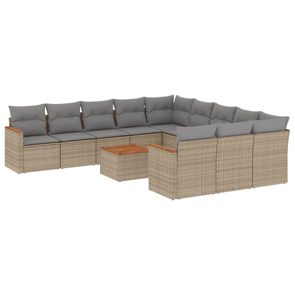 havesofasæt 12 dele med hynder polyrattan beige