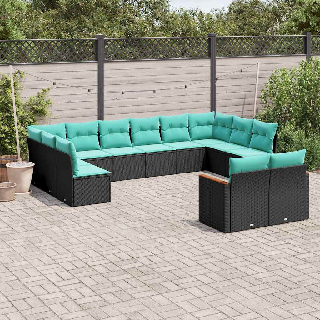 12-delt havesofasæt med hynder sort polyrattan
