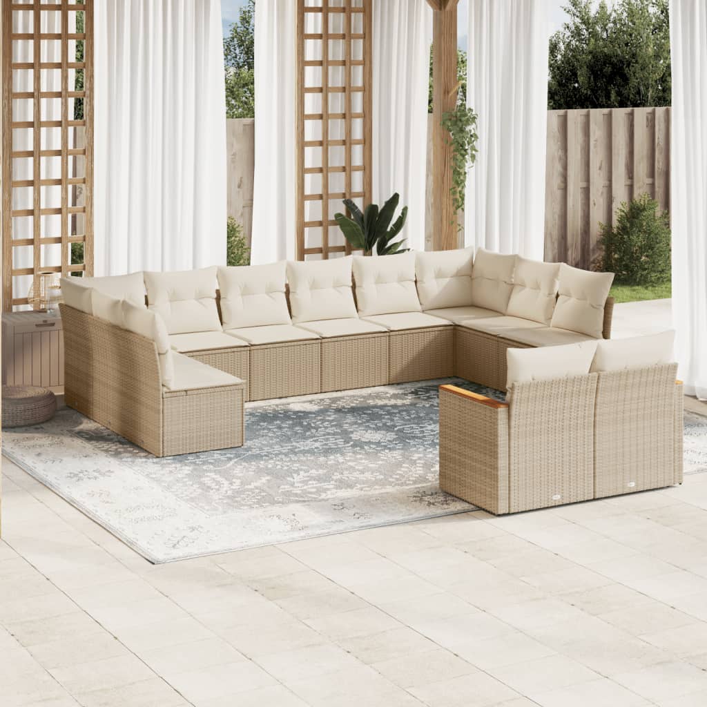 sofasæt til haven 12 dele med hynder polyrattan beige
