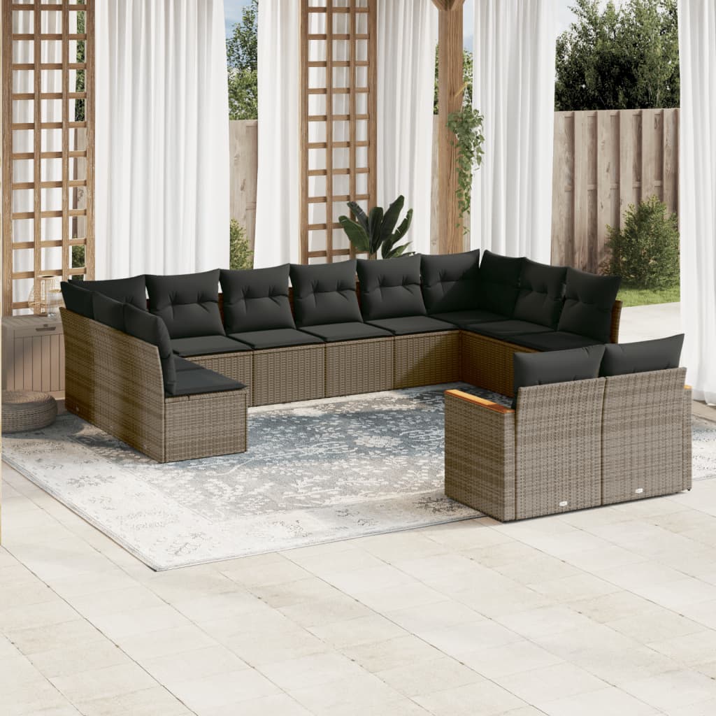 sofasæt til haven 12 dele med hynder polyrattan grå