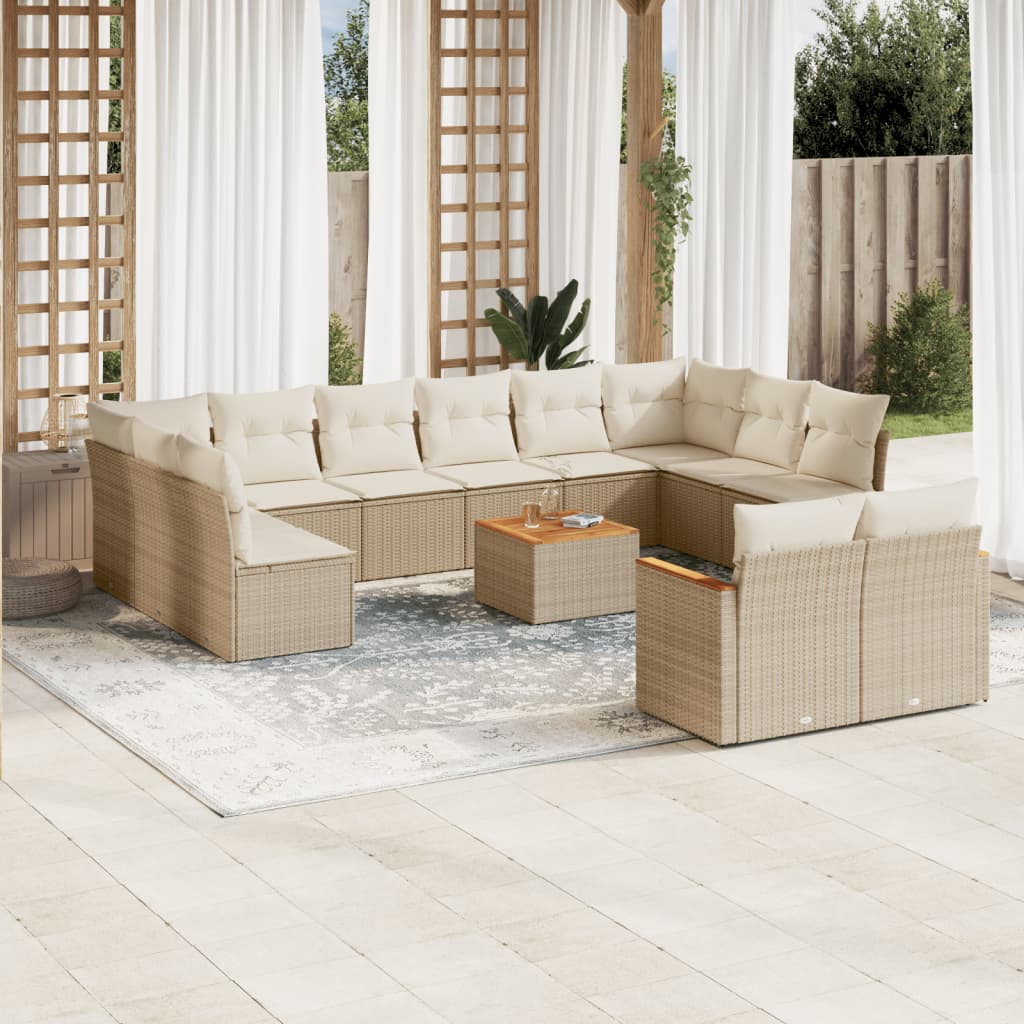 sofasæt til haven 13 dele med hynder polyrattan beige