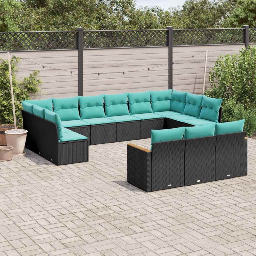 13-delt havesofasæt med hynder sort polyrattan