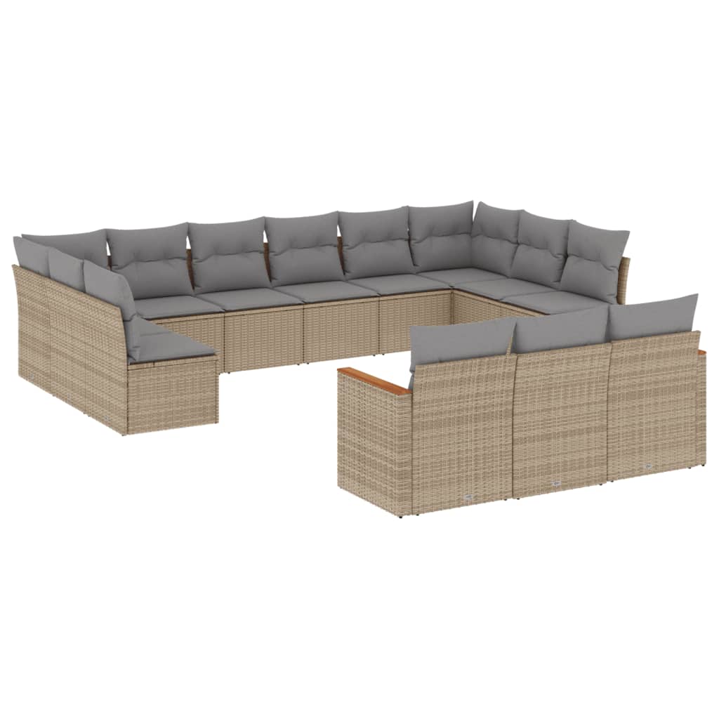 spisebordssæt til haven 13 dele med hynder polyrattan beige