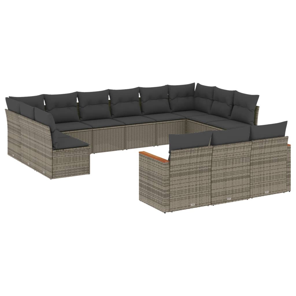 sofasæt til haven 13 dele med hynder polyrattan grå