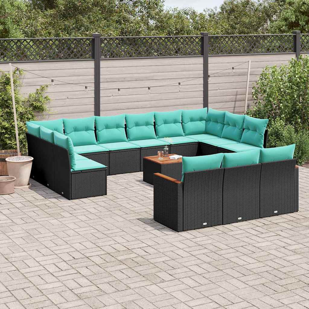 14-delt havesofasæt med hynder sort polyrattan