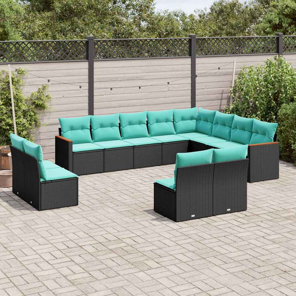 12-delt havesofasæt med hynder sort polyrattan