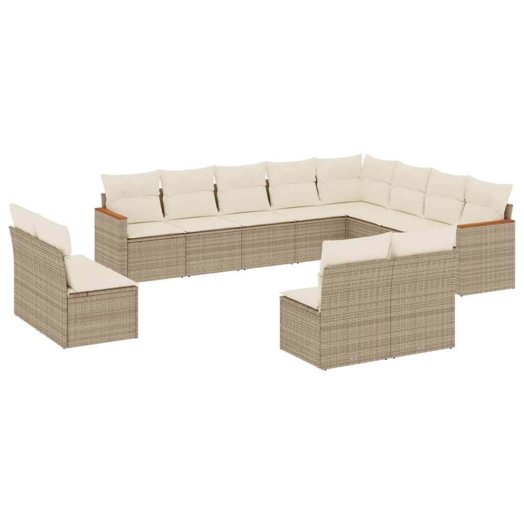 sofasæt til haven 12 dele med hynder polyrattan beige