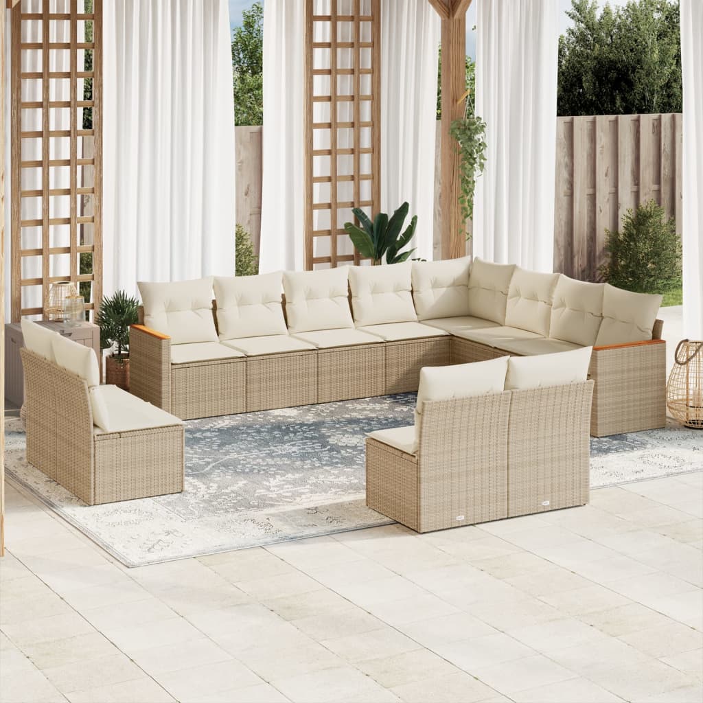 sofasæt til haven 12 dele med hynder polyrattan beige